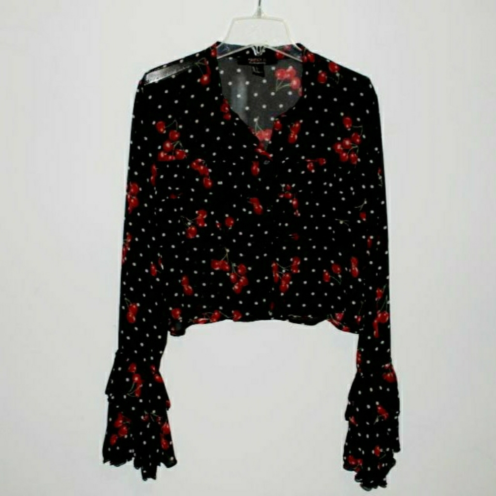 Womens sheer long sleeve cherry blouse